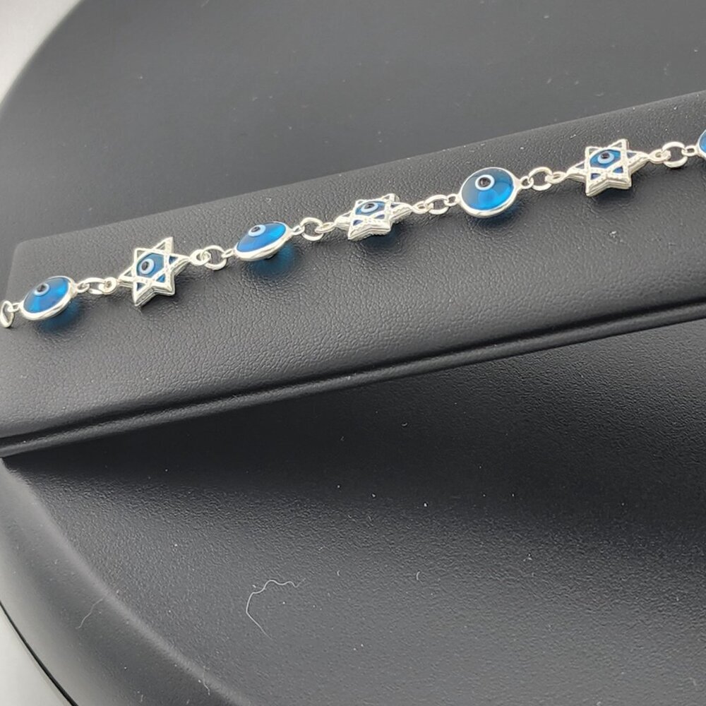 Sterling Silver 925 Multi Round & Star Evil Eye Bracelet – Protection & Style - Picture 11 of 13